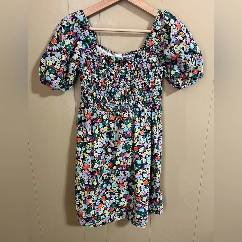 GAP Kids Girl’s Size Large Colorful Floral Puff Sleeve Dress Smocked Summer
